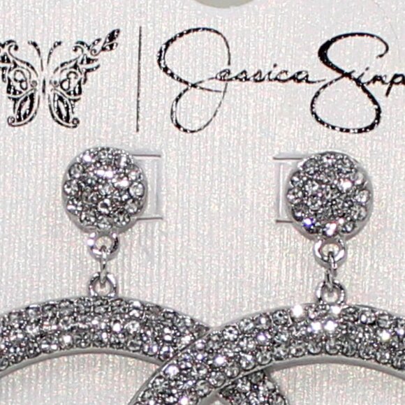Jessica Simpson Push Back Silver Tone Clear Stone Dangle Pierced Earrings - Picture 6 of 12